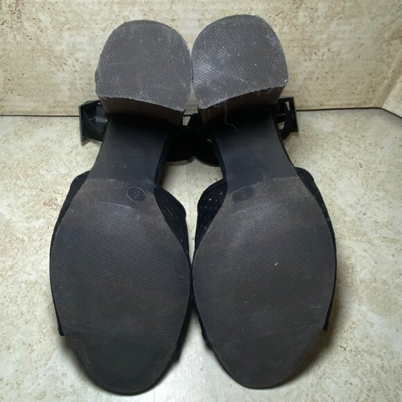 Womens Black Open-Toe Block Heel Sandals With Ankle Straps & Buckle Closure Sz 8 - Picture 8 of 8